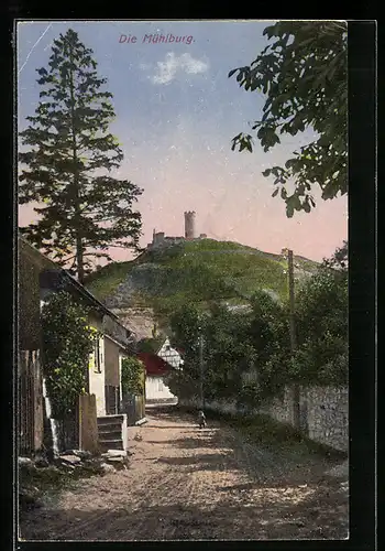 AK Mühlberg /Th., Strassenpartie mit Mühlburg