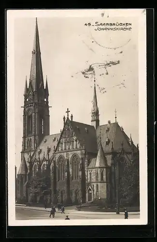 AK Saarbrücken, Johanniskirche mit Strasse