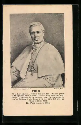 AK Papst Pius X., Portrait mit Kreuzkette