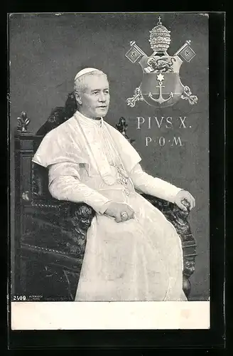 AK Papst Pius X., Portrait, Wappen