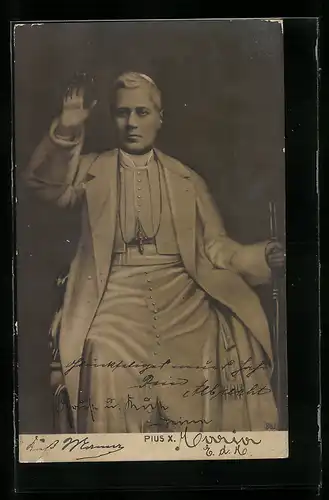 AK Papst Pius X. mit erhobener Hand