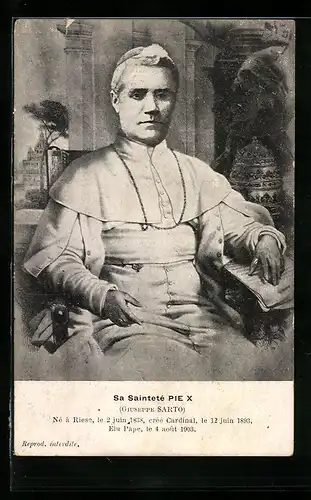 AK Papst Pius X. mit einem Schriftstück