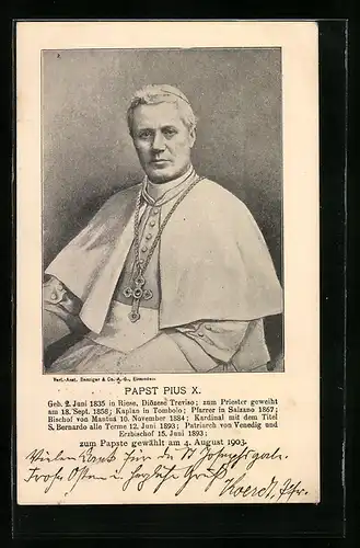 AK Papst Pius X. mit Kreuzkette, Halbportrait
