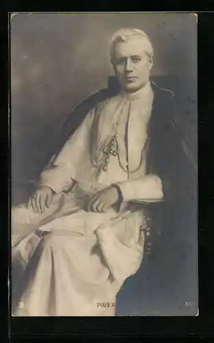 AK Papst Pius X. sitzt auf einem Stuhl
