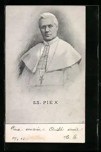 AK Papst Pius X., Portrait in weisser Soutane