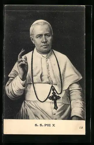 AK Papst Pius X. in Soutane mit Kreuzkette