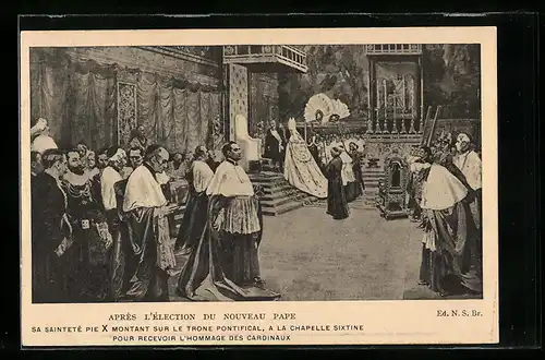 AK Rom, Papst Pius X. in der Sixtinischen Kapelle nach seiner Wahl
