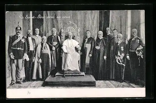 AK Papst Pius X. mit Kardinälen und Soldaten in Uniform