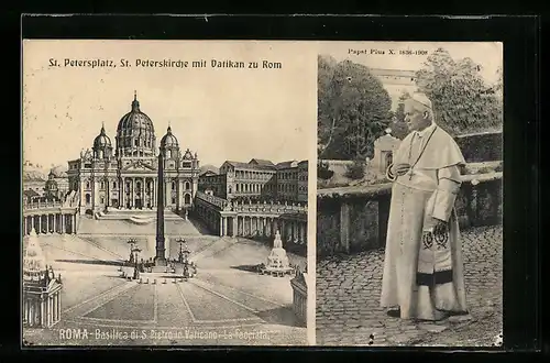 AK Rom, Papst Pius X., St. Petersplatz mit Vatikan