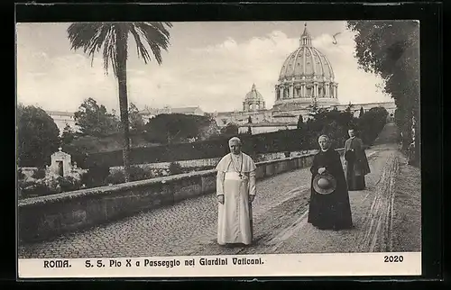 AK Roma, S. S. Pio X nei giardini Vaticani, Basilica S. Pietro