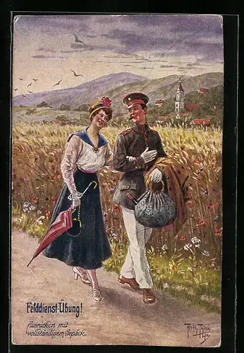 Künstler-AK Arthur Thiele: Ausrücken mit vollständigem Gepäck