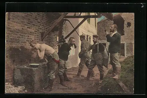 AK Soldaten bei der Morgen-Toilette, 1. Weltkrieg