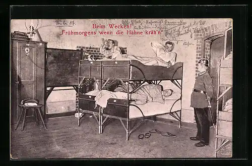 AK Soldaten beim Wecken, 1. Weltkrieg
