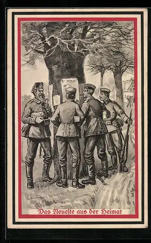 AK Soldaten lesen einen Anschlag am Baum, 1. Weltkrieg