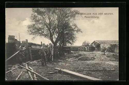 AK Soldaten in Mauerstellung, Kriegsbilder aus dem Westen