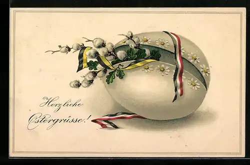 AK Deutsches Osterei mit Weidenkätzchen