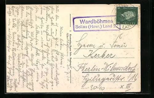 AK Landpoststempel Wardböhmen, Soltau (Hnvr.) Land 22