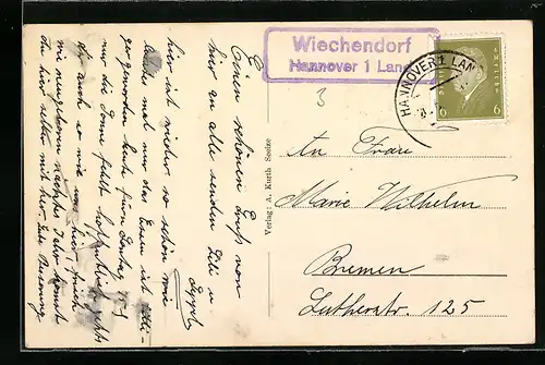 AK Landpoststempel Wiechendorf, Hannover 1 Land