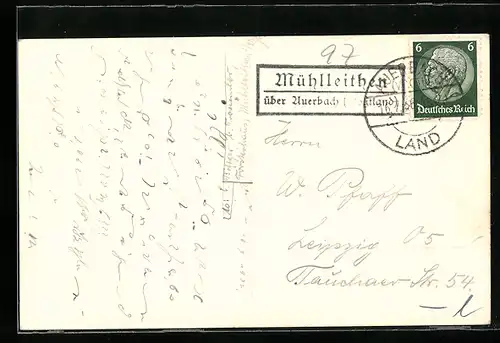 AK Landpoststempel Mühlleithen über Auerbach (Vogtland)
