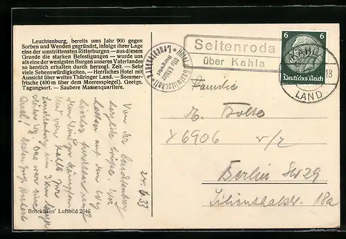 AK Landpoststempel Seitenroda über Kahla