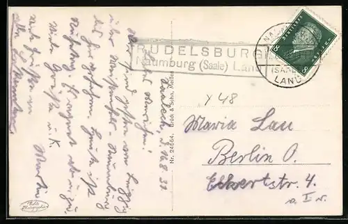 AK Landpoststempel Rudelsburg Naumburg (Saale) Land