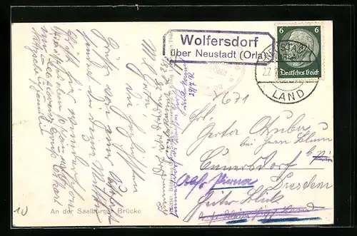 AK Landpoststempel Wolfersdorf über Neustadt (Orla)
