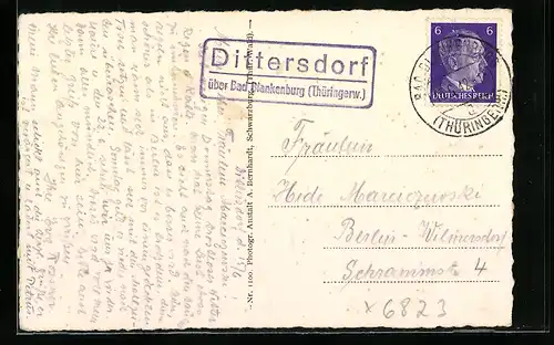 AK Landpoststempel Dittersdorf über Bad Blankenburg (Thüringerw.)