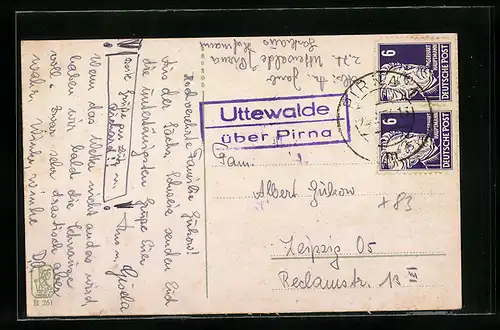 AK Landpoststempel Uttewalde über Pirna