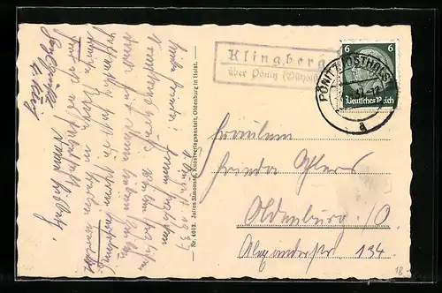 AK Landpoststempel Klingberg über Pönitz (Ostholst.)