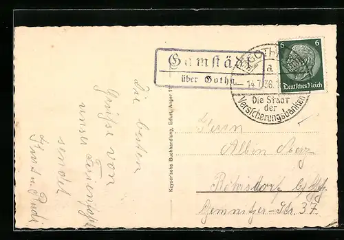 AK Landpoststempel Gamstädt über Gotha