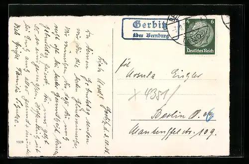 AK Landpoststempel Gerbitz über Bernburg