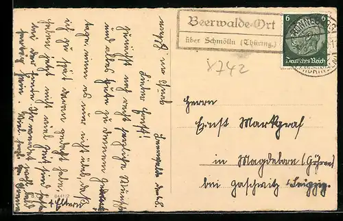 AK Landpoststempel Beerwalde-Ort über Schmölln (Thüring.)