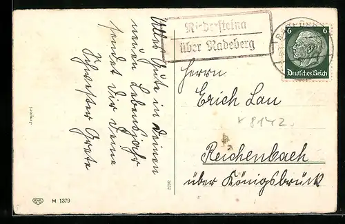 AK Landpoststempel Niedersteina über Radeberg