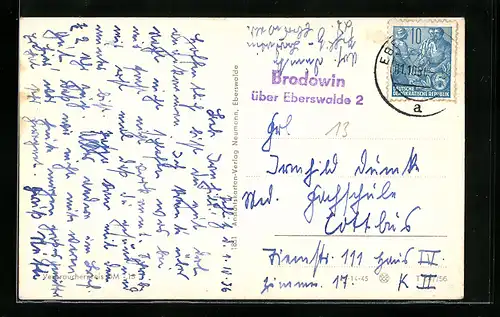 AK Landpoststempel Brodowin über Eberswalde 2