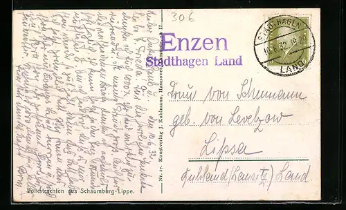 AK Landpoststempel Enzen Stadthagen Land