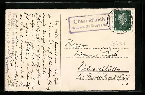 AK Landpoststempel Obermöllrich Wabern (Bz Kassel) Land
