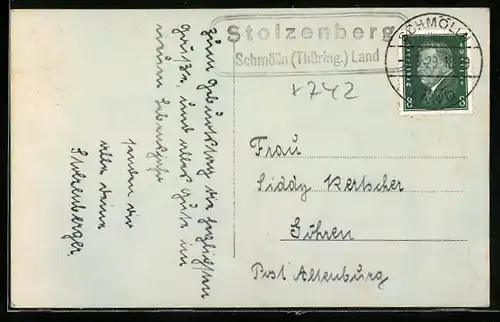 AK Landpoststempel Stolzenberg Schmölln(Thüring.) Land