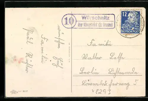 AK Landpoststempel Würschnitz über Königsbrück (Bz. Dresden)