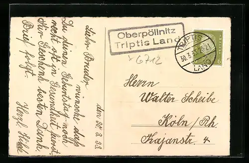 AK Landpoststempel Oberpöllnitz Triptis Land