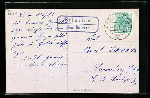 AK Landpoststempel Briesing über Bautzen