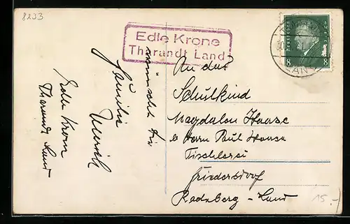 AK Landpoststempel Edle Krone Tharandt Land