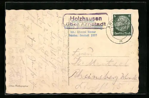 AK Landpoststempel Holzhausen über Arnstadt