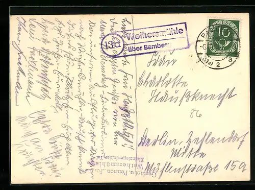 AK Landpoststempel Weihersmühle über Bamberg