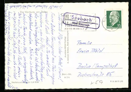 AK Landpoststempel Seebach über Eisenach