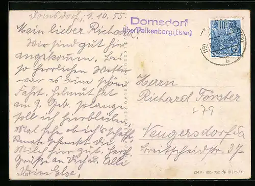 AK Landpoststempel Domsdorf über Falkenberg /Elster