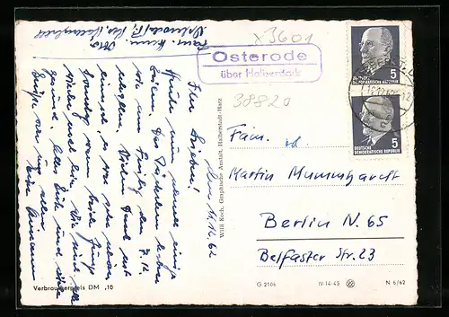 AK Landpoststempel Osterode über Halberstadt