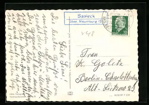 AK Landpoststempel Saaleck über Naumburg /Saale