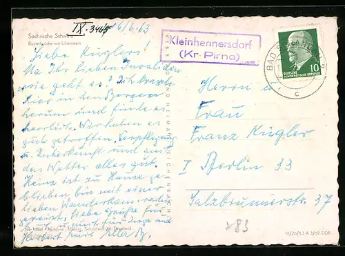 AK Landpoststempel Kleinhennersdorf /Kr. Pirna