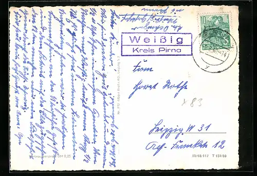 AK Landpoststempel Weissig /Kreis Pirna
