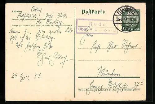 AK Landpoststempel Rüde über Flensburg